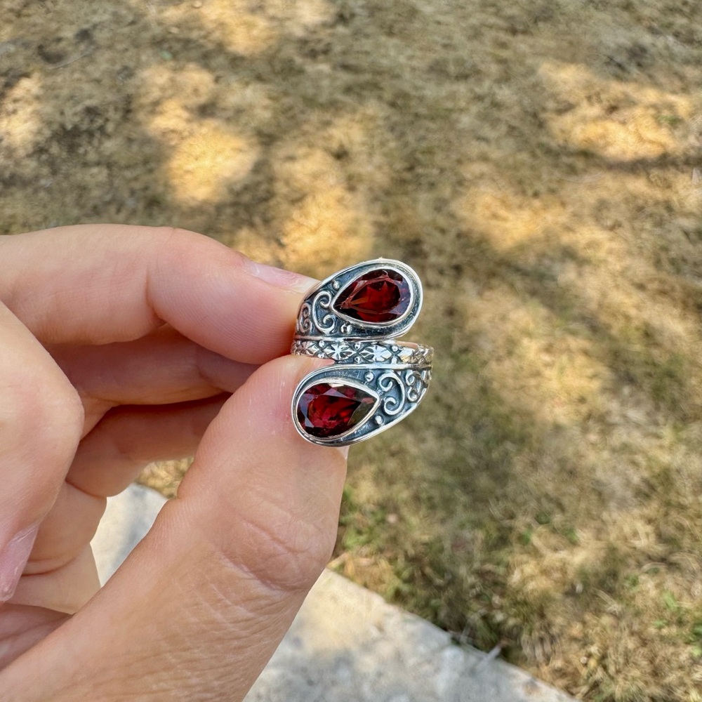 Elegant Sterling Silver and Red Gemstone Ring